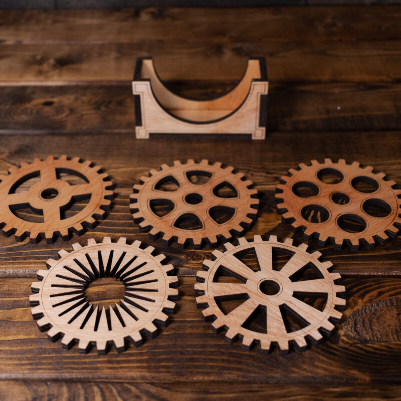 WOOD GEARS COASTER SET 4 PC.