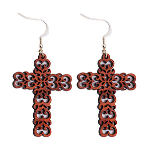 Bloodwood Heart Cross Earrings