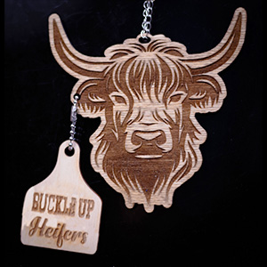 Highland Cow With Cow Tag Car Charm