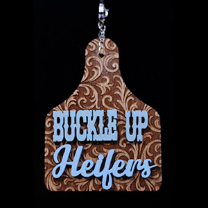 Buckle Up Heifers Cow Tag Car Charm